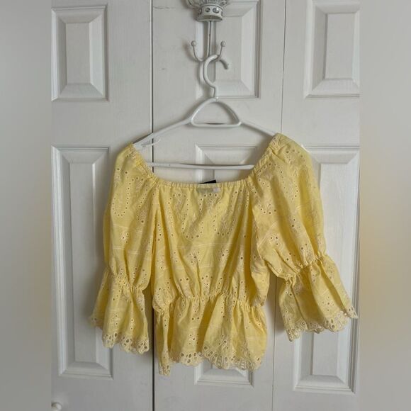 Yellow Eyelet Off-Shoulder Top - Picture 5 of 9